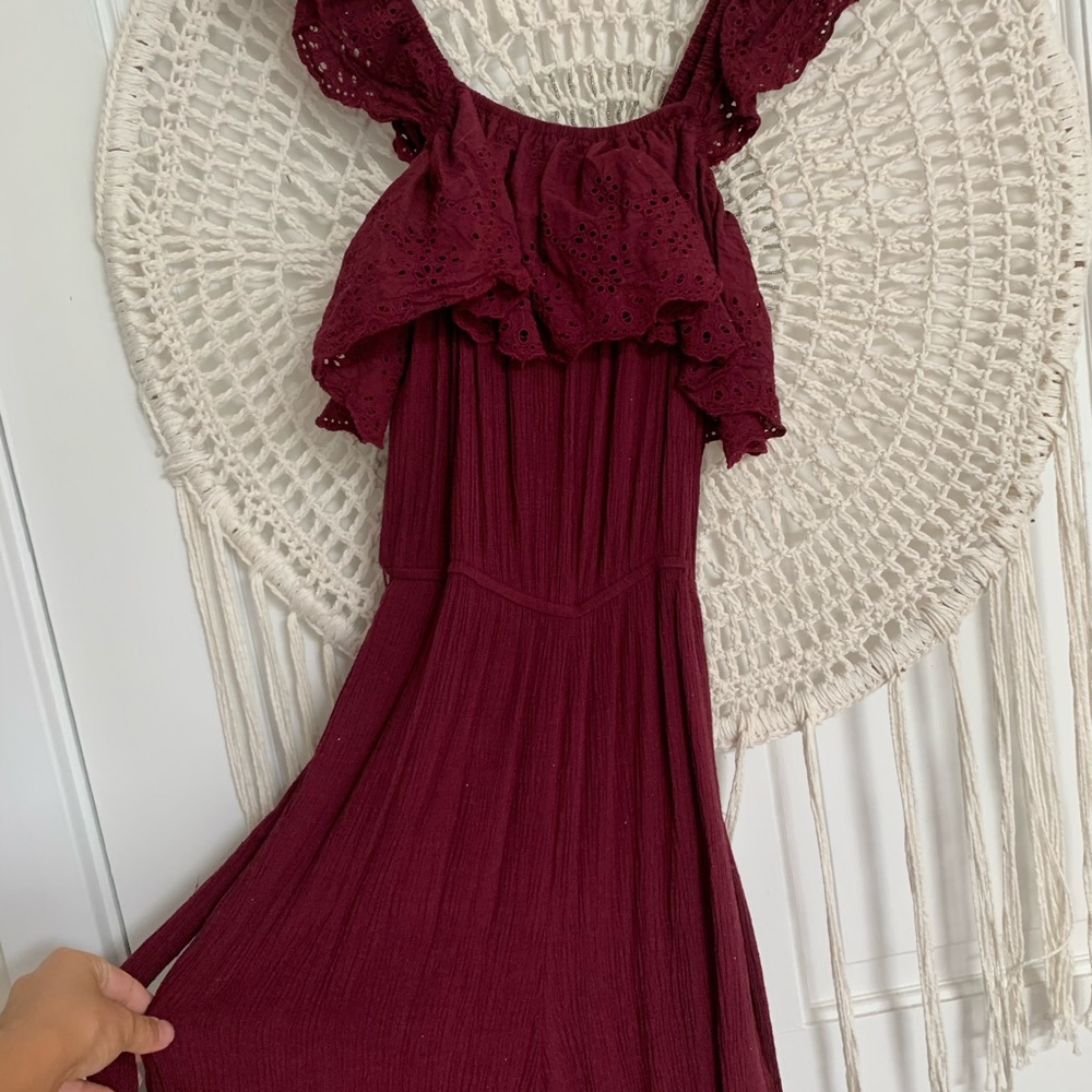 Francesca’s merlot eyelet lace jumpsuit